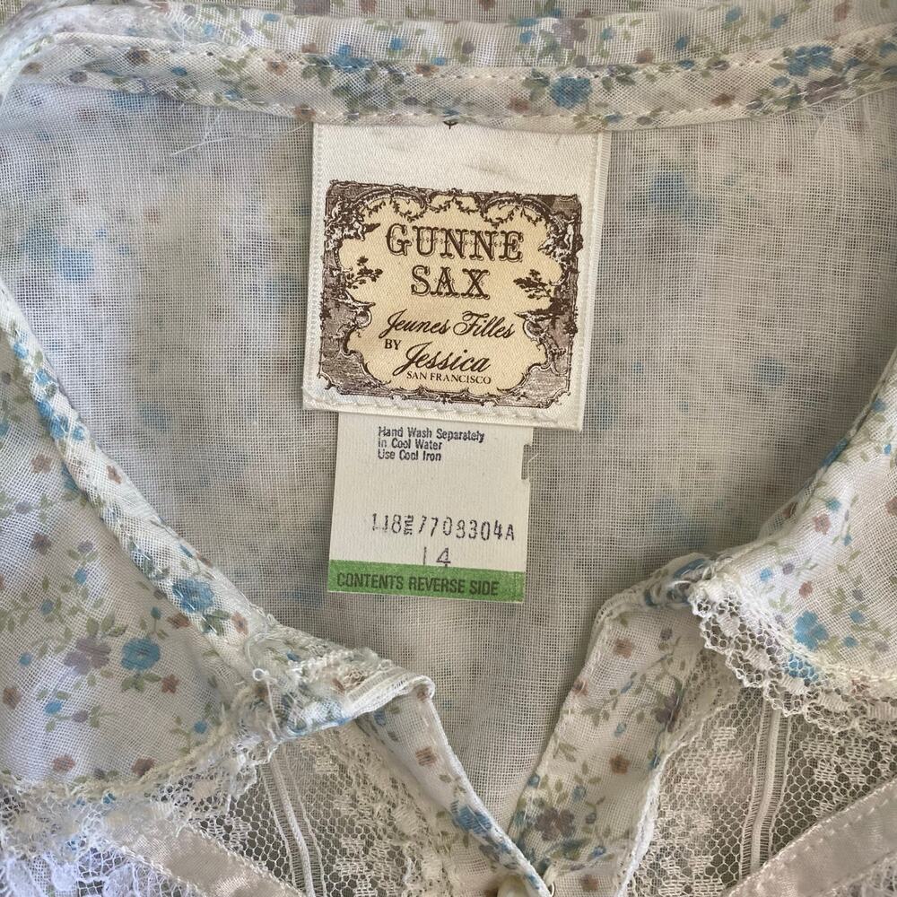 Gunne Sax Jeunes Filles Vintage 1970 Cream Blue Floral Ruffled Skirt Set Size 14 - Picture 10 of 16